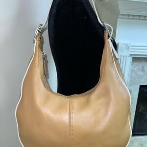Coach Leather Hobo Shoulder Bag – Tan with Cream Trim